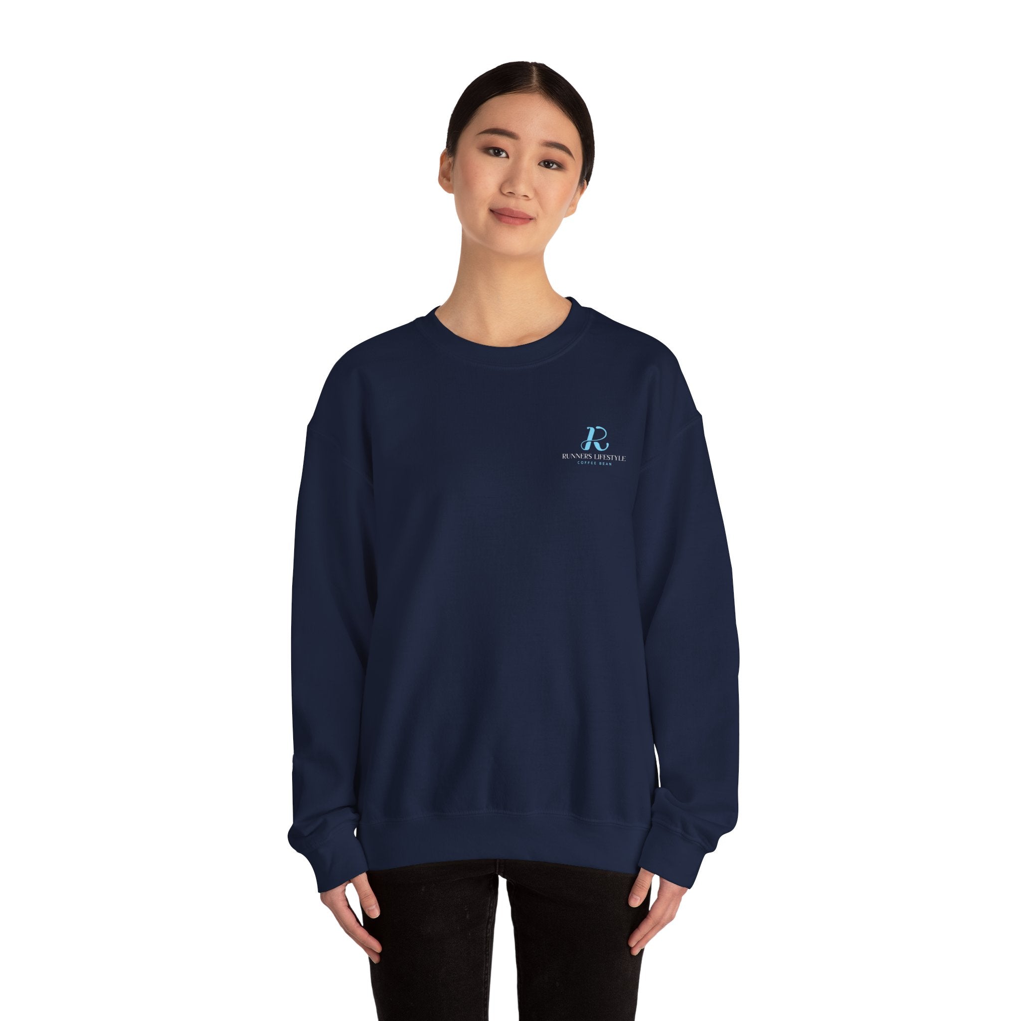 Crewneck Sweatshirt — Minimalist Blue Logo Pullover (Front Chest 'R' & Subtext)