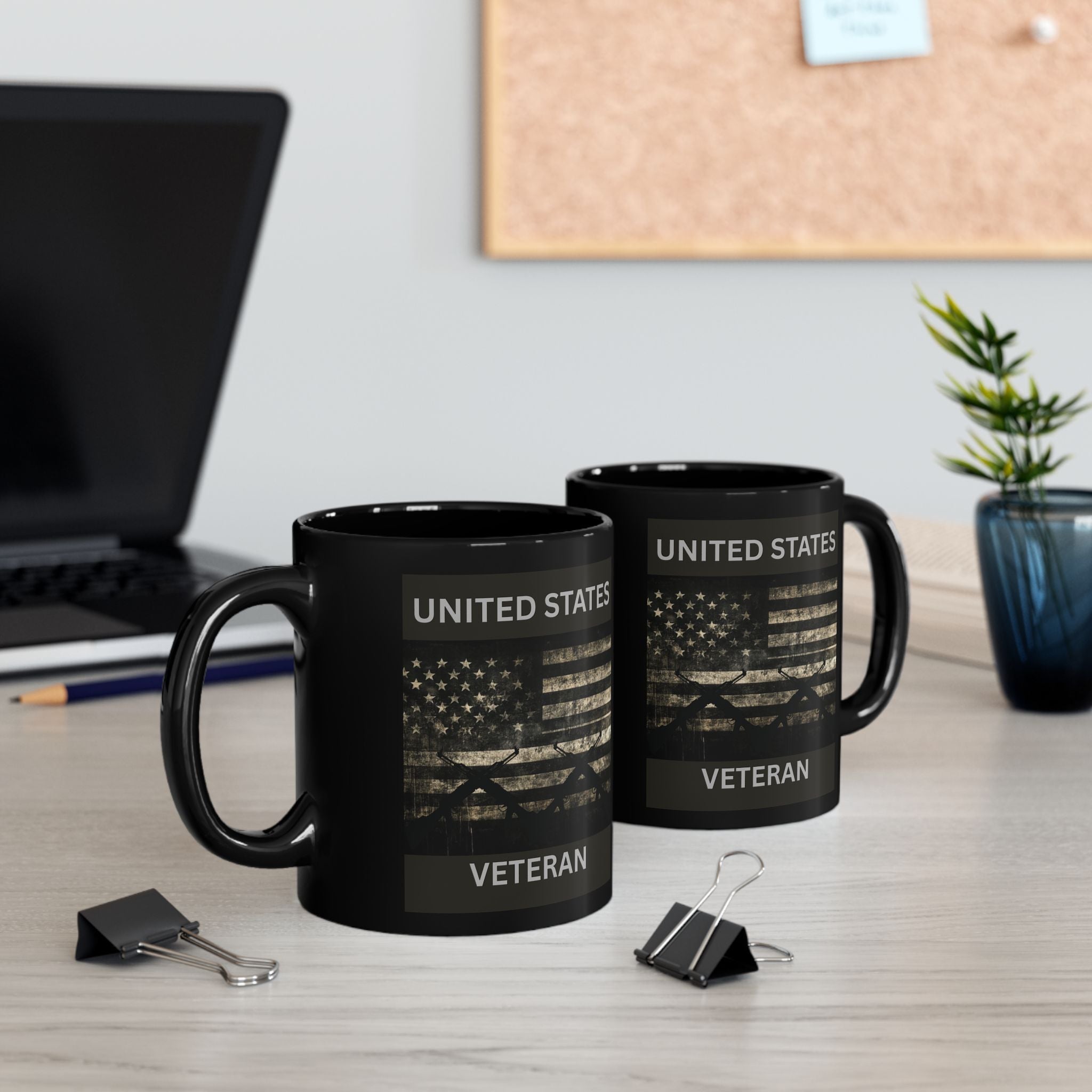 Veteran Black Mug – United States Flag & Helicopter Design (11oz/15oz)