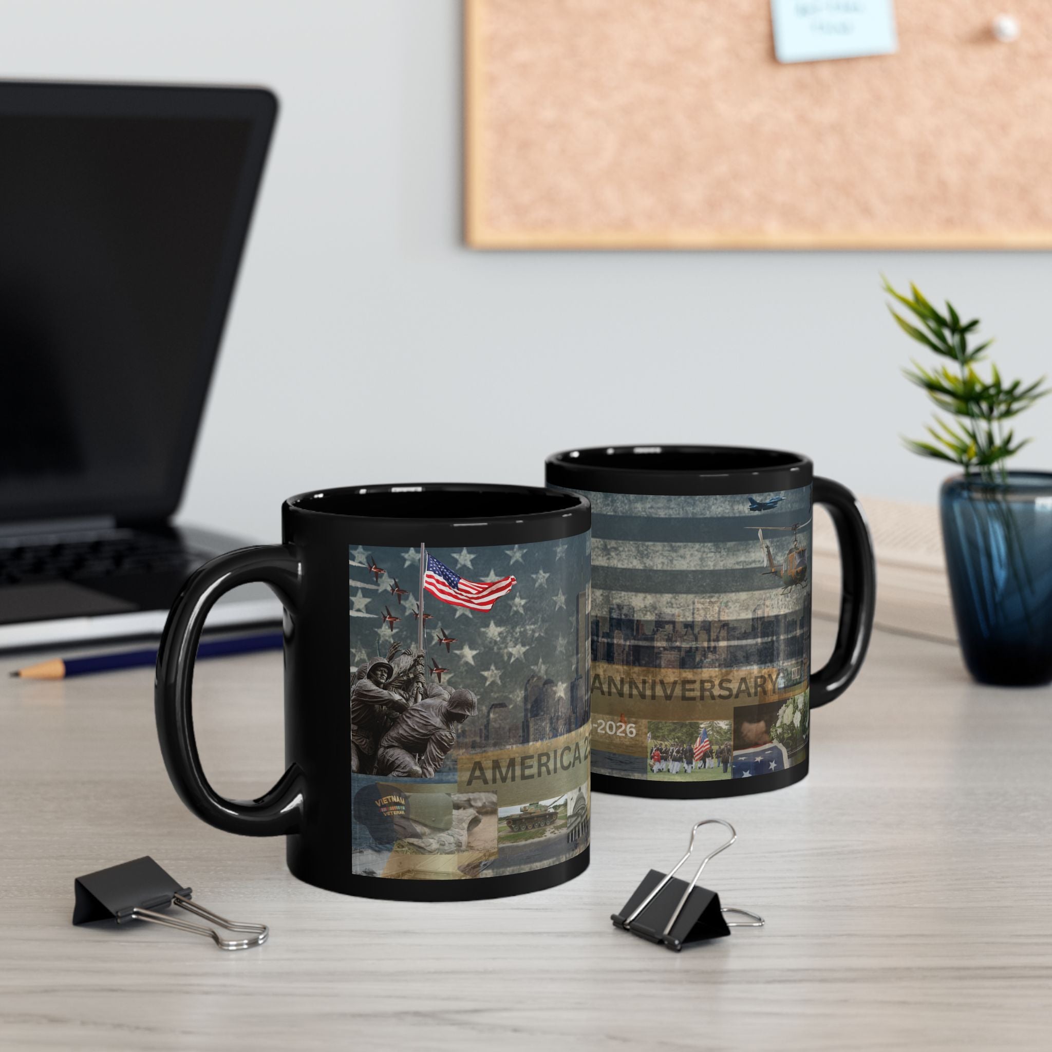 America 250 Anniversary Black Mug — 1776–2026 Commemorative USA Skyline Design (11oz/15oz)