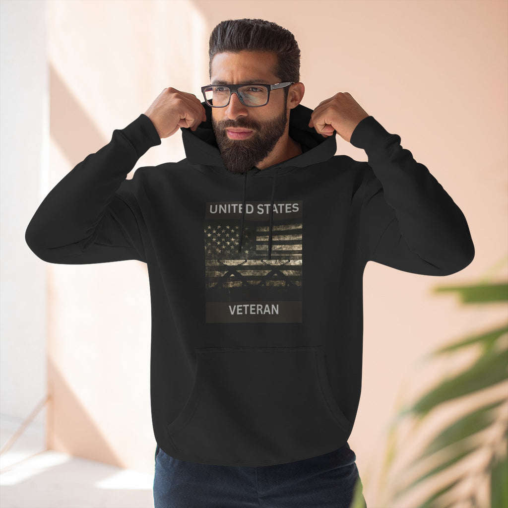 Veteran American Flag Hoodie — Three-Panel Cityscape Fleece