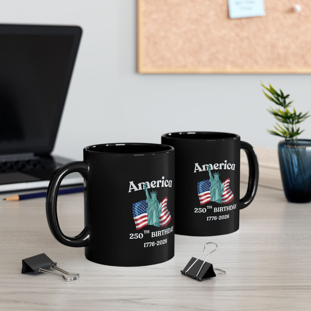 America 250th Birthday Black Mug – Statue of Liberty & Flag 1776–2026 Commemorative Coffee Cup