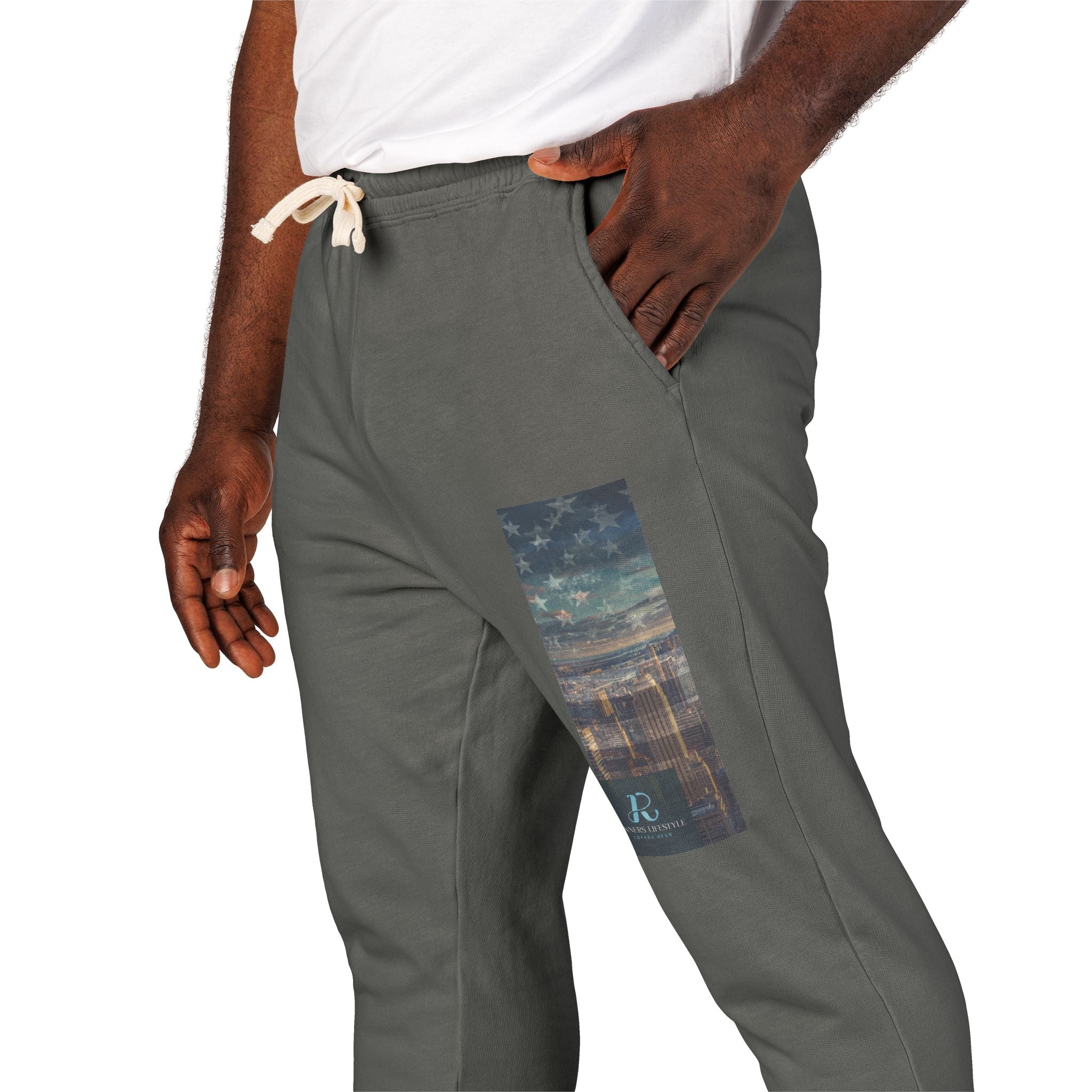Graphic Sweatpants — Vintage Americana Nightscape Pocket Print