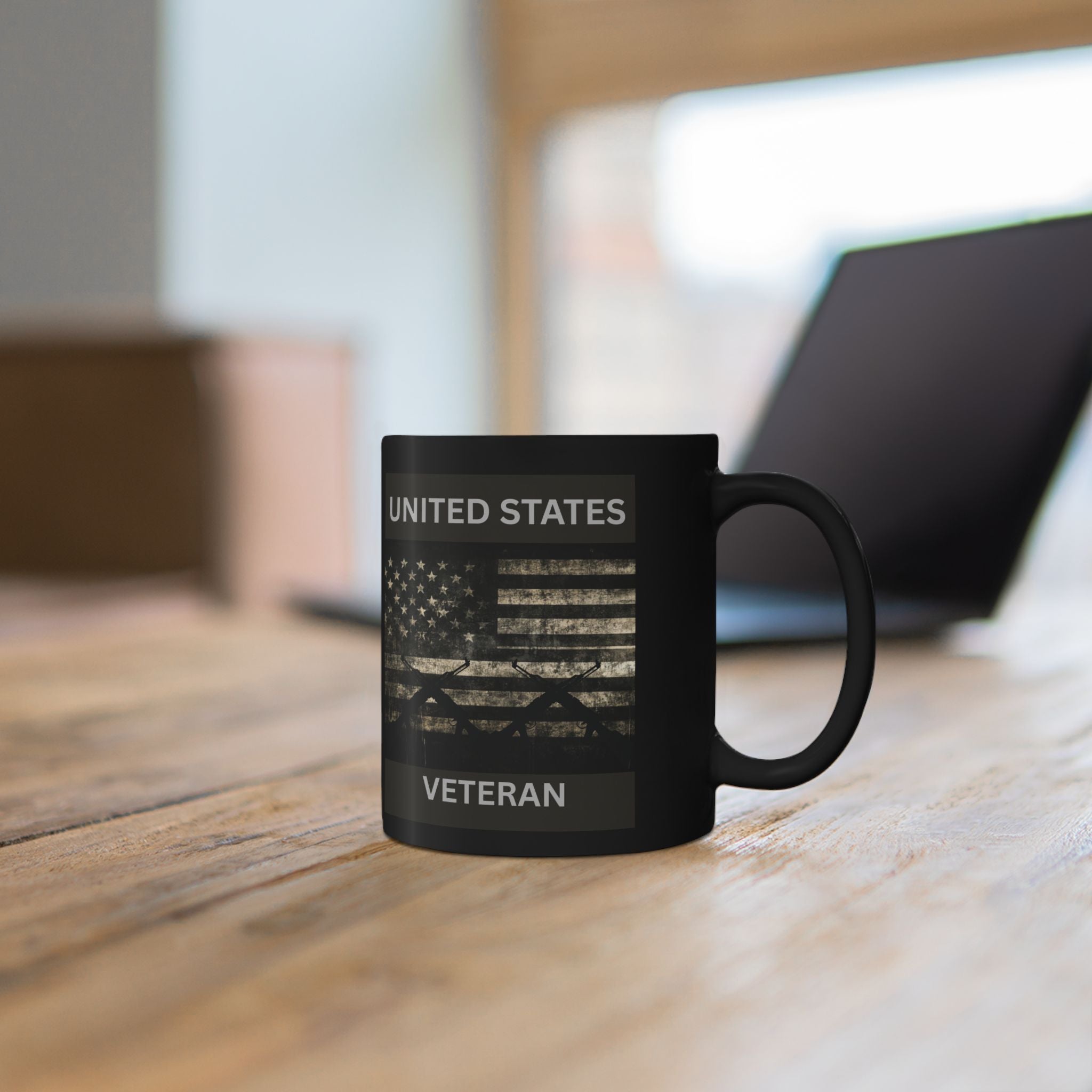 Veteran Black Mug – United States Flag & Helicopter Design (11oz/15oz)