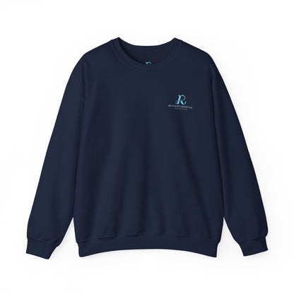 Crewneck Sweatshirt — Minimalist Blue Logo Pullover (Front Chest 'R' & Subtext)