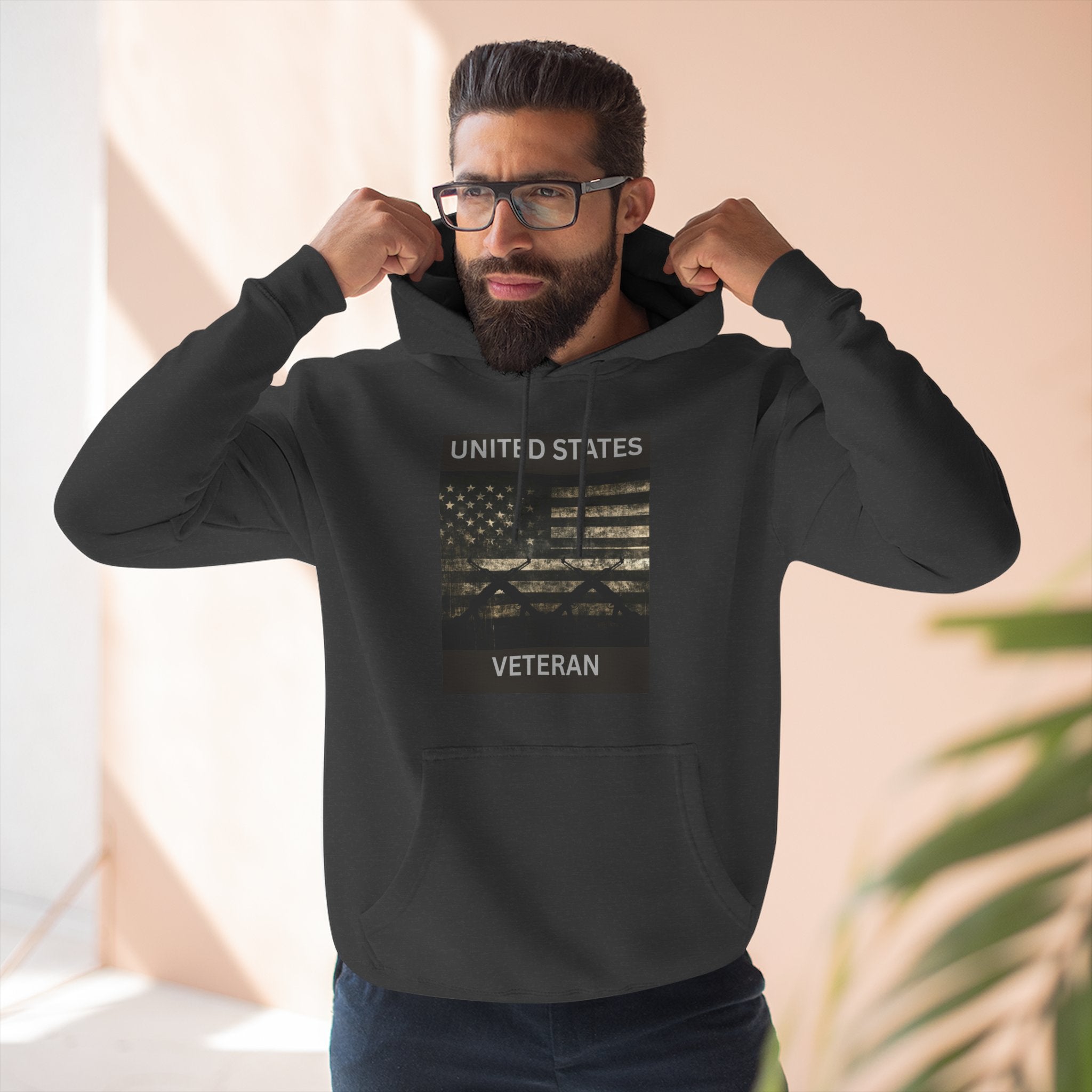 Veteran American Flag Hoodie — Three-Panel Cityscape Fleece
