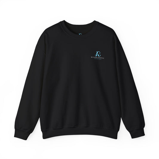 Crewneck Sweatshirt — Minimalist Blue Logo Pullover (Front Chest 'R' & Subtext)