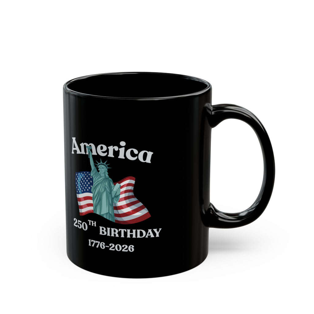 America 250th Birthday Black Mug – Statue of Liberty & Flag 1776–2026 Commemorative Coffee Cup