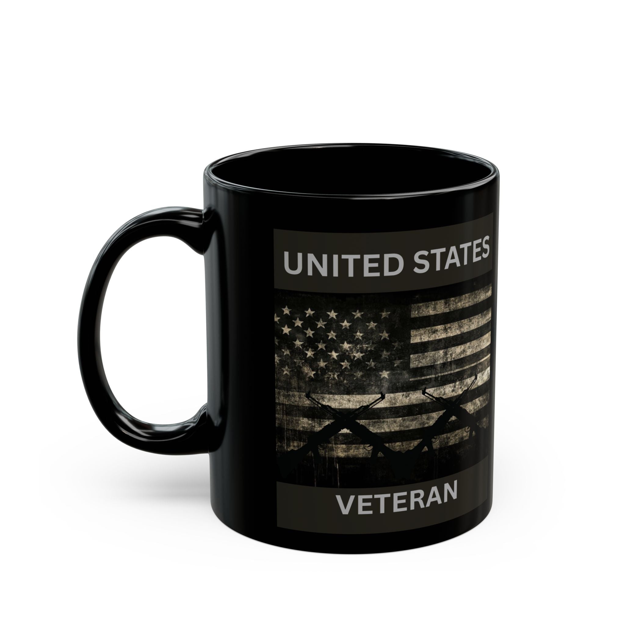 Veteran Black Mug – United States Flag & Helicopter Design (11oz/15oz)