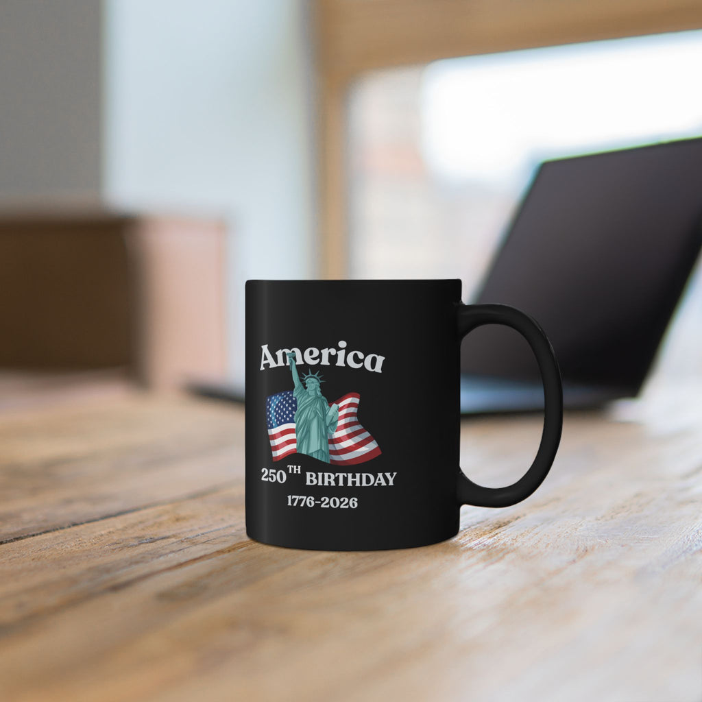 America 250th Birthday Black Mug – Statue of Liberty & Flag 1776–2026 Commemorative Coffee Cup