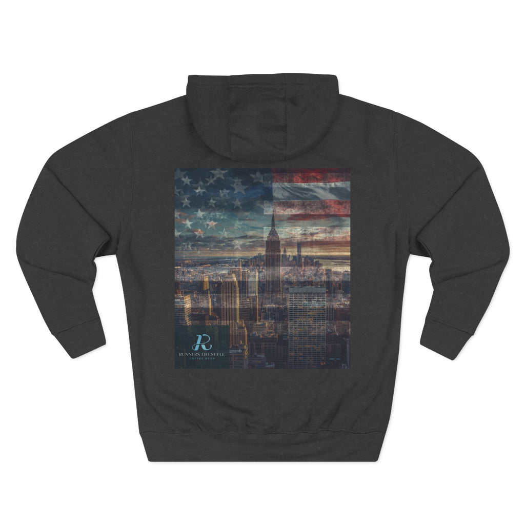 Veteran American Flag Hoodie — Three-Panel Cityscape Fleece