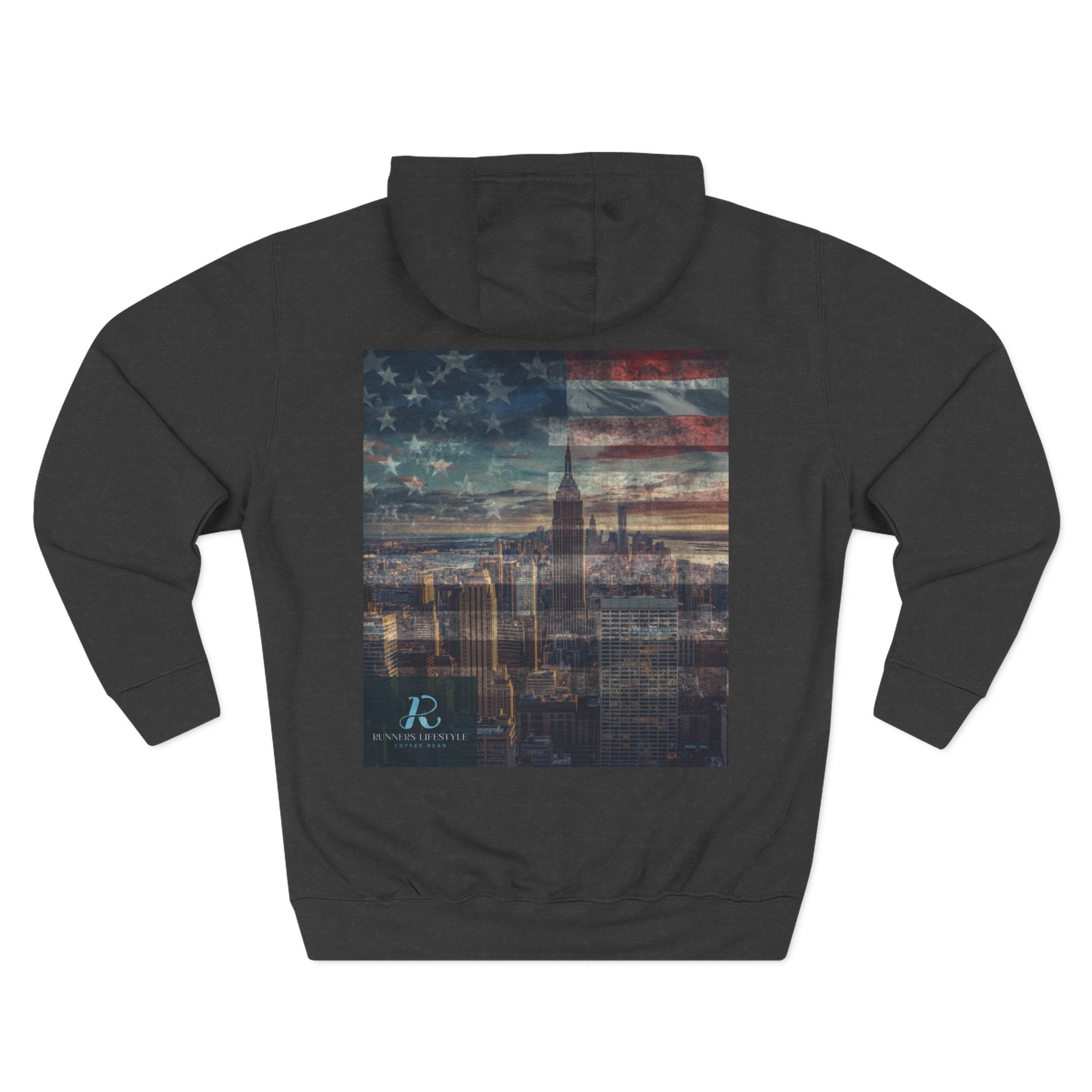 Veteran American Flag Hoodie — Three-Panel Cityscape Fleece
